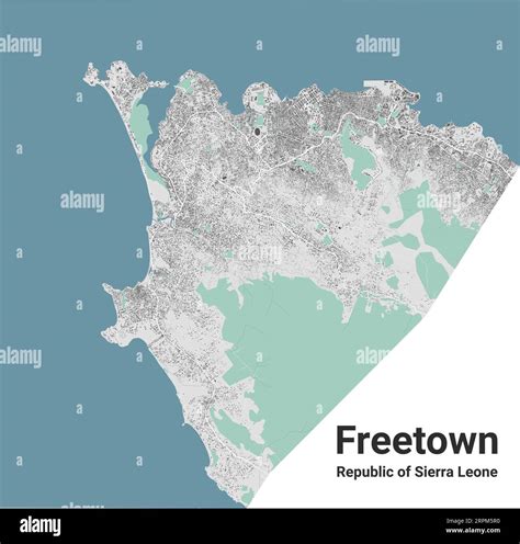 Freetown map, capital city of Sierra Leone. Municipal administrative area map with rivers and ...