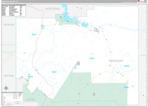 Benewah County, ID Wall Map Premium Style by MarketMAPS - MapSales