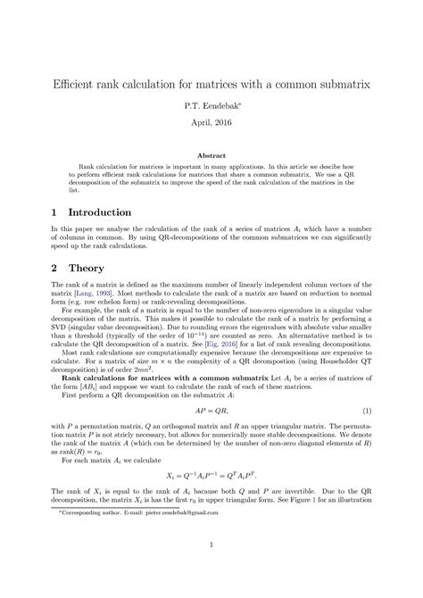 Efficient rank submatrix - Efficient rank calculation for matrices with a common submatrix P ...