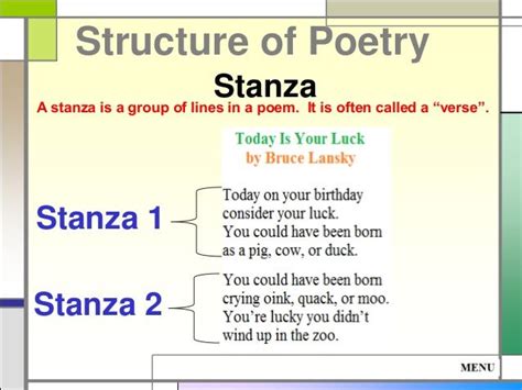 INTERMEDIATE (Grades 3 & 5): Use this diagram to make sure students understand the term "stanza ...