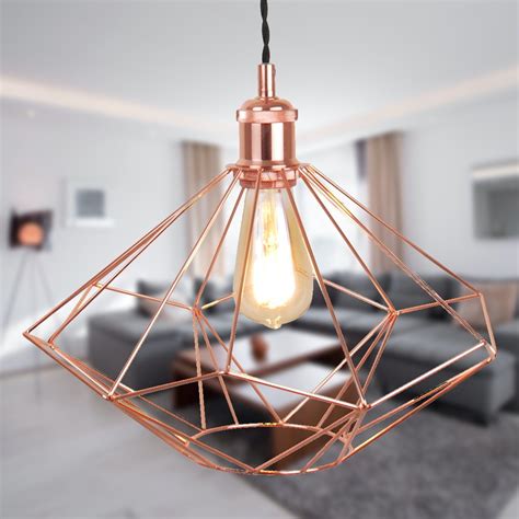 Set of 2 Copper Geometric Pendant Light Fittings