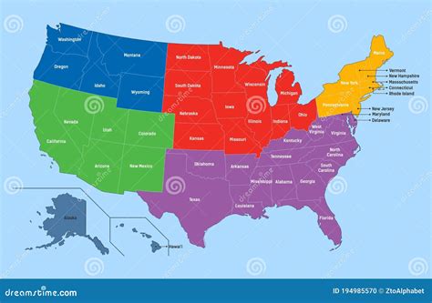 Map United States America Regions Maps Usa Stock Vector - Illustration ...