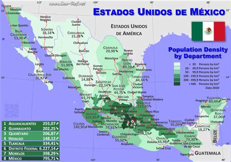 Map Mexico - Popultion density by administrative division