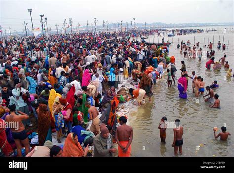 Allahabad, India - 14feb.2014: Devotee gather at Sangam at Sangam on ...