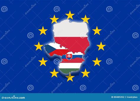 V4 Visegrad Group on Euro Flag, Poland, Czech Republic, Slovakia ...