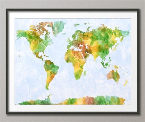 Map of the World Map Watercolor Painting Art Print 139 - Etsy