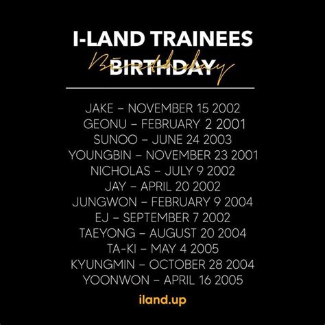 I-LAND BIRTHDAY DATE | Birthday dates, Enhypen birthday date, Birthday