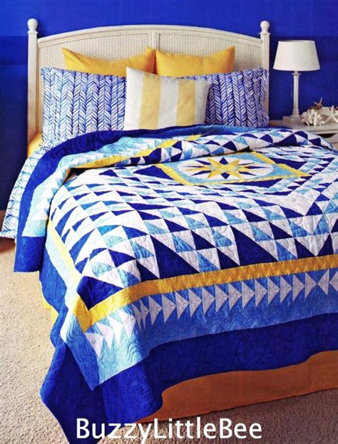 Quilt Pattern~Set Sail~Ocean Blue & Sunny Yellow Batiks~Nautical~Medallion