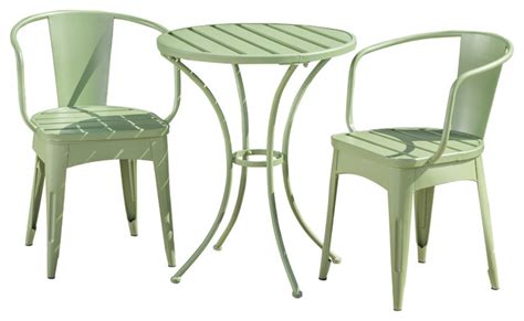 Collins Outdoor 3 Piece Matte Green Iron Bistro Set - Contemporary - Outdoor Pub And Bistro Sets ...