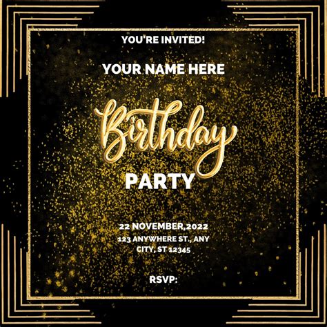 Gold Glitter Gatsby Birthday Invitation: Digital Download - Etsy