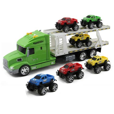 Vokodo Toy Semi Truck And Trailer 20 Inch Push And Go With Lights And ...