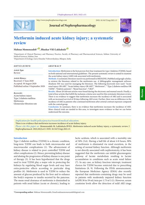 (PDF) Metformin induced acute kidney injury; a systematic review