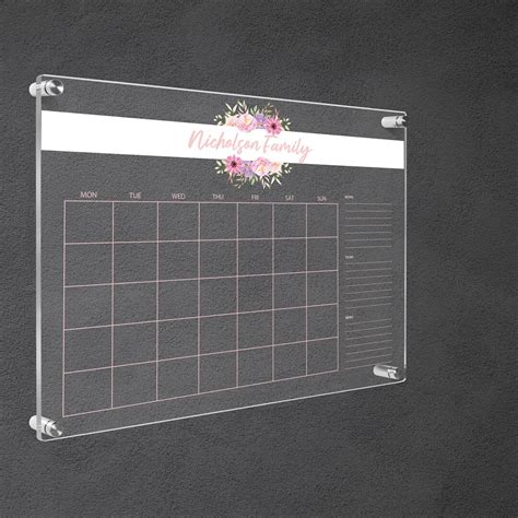 Pink Flower Acrylic Wall Calendar, Floral Family Wall Planner, Dry ...