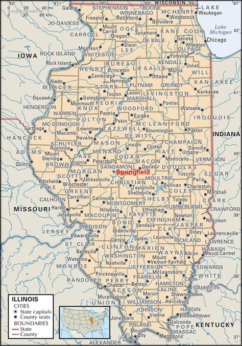 Labeled Map of Illinois with Capital and Cities [Image/PDF]