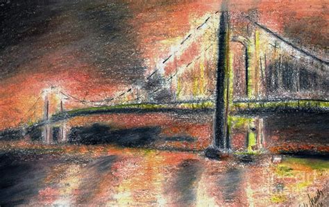 Brooklyn Bridge At Night Drawing by Dale Arends - Fine Art America