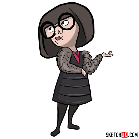 How to draw Edna Mode from The Incredibles - Sketchok easy drawing guides