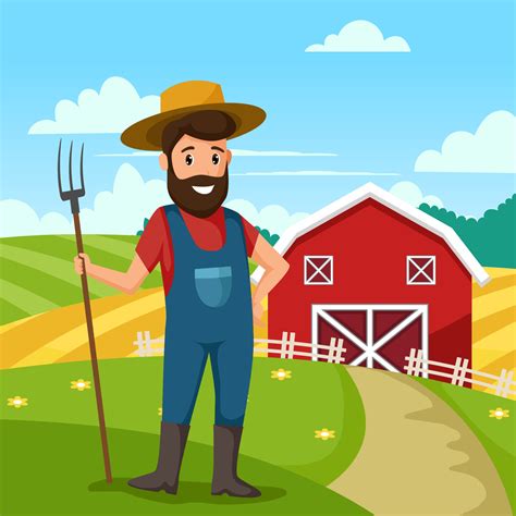 Cartoon Farmer with Farmland Background 4985994 Vector Art at Vecteezy