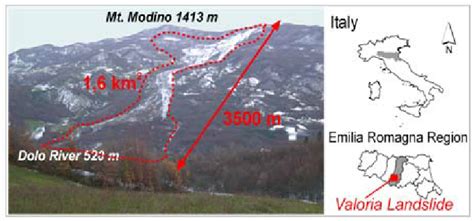 Location map and panoramic view of the Valoria landslide in February 2006 | Download Scientific ...