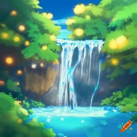 Pokemon playing at a waterfall