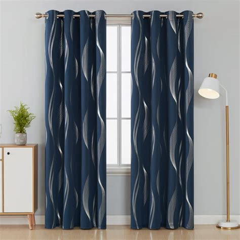 Deconovo Blackout Curtains Wave Striped Foil Print Room Darkening ...