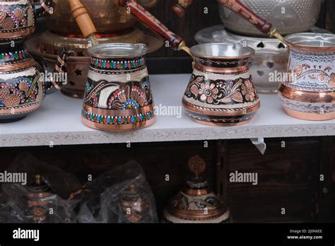 Ancient style coffee pot, antique copper made traditional turkish coffee maker Stock Photo - Alamy