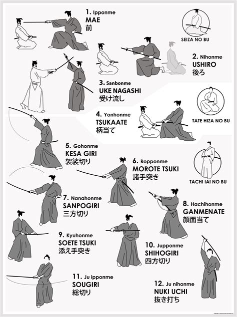 12 katas ZNKR Iaido Poster in 2021 | Martial arts forms, Martial arts workout, Aikido martial arts