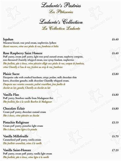 Menu at Ladurée cafe, London, 1 The Mkt