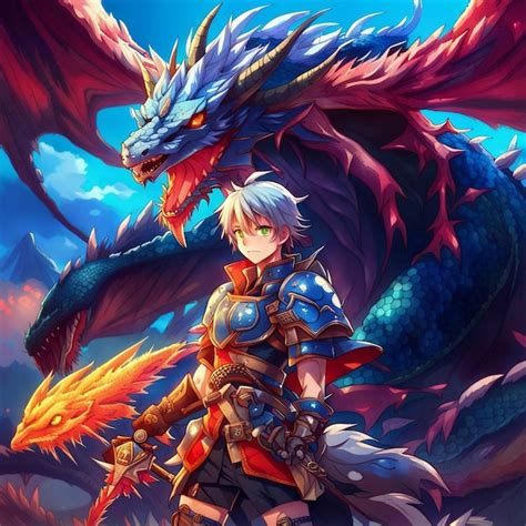 Premium Photo | Warrior with his pet dragon anime HD