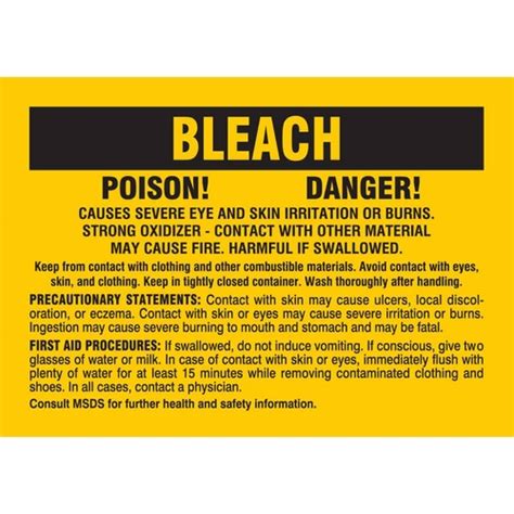 Order 20207RLS by Brady 7" x 10" "Bleach Poison" Polyester Label - US Mega Store