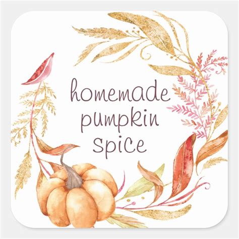 Homemade Pumpkin Spice Watercolor Foliage Label | Zazzle