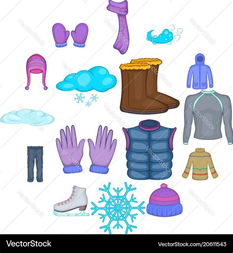 Winter clothes icons set cartoon style Royalty Free Vector