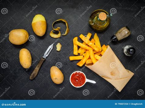 French Fries with Cooking Ingredients and Condiments Stock Photo - Image of peeler, fast: 79007254