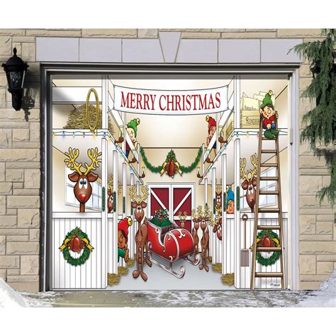 7' x 8' White and Red "Merry Christmas" Single Car Garage Door Banner | Outdoor christmas ...