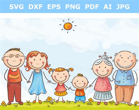 Cartoon Family Clipart. Happy Family With Children and Grandparents ...