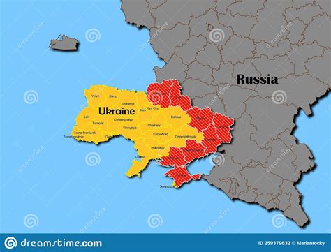 Vector Map of Ukraine with Regions Crimea, Donetsk, Luhansk, Chernihiv, Kharkiv, Kherson, Sumy ...