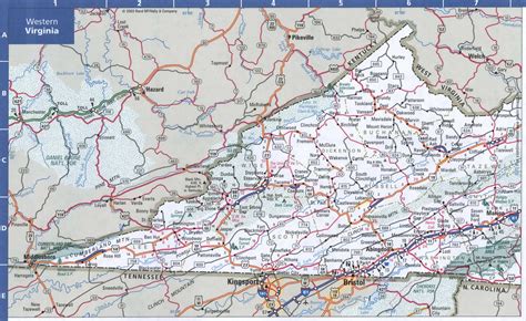 Map of Virginia state,Free highway road map VA with cities towns counties