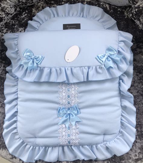 Blue bow & lace baby pram and pillow set - Carrianne's Boutique