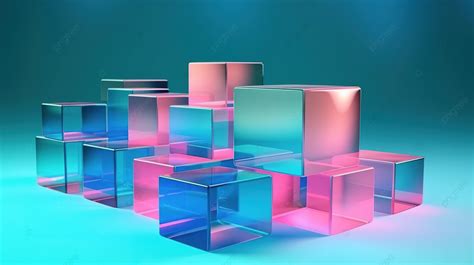 Minimalistic 3d Rendering Of Geometric Shapes In Pink Green And Blue Glass Transparency On A ...