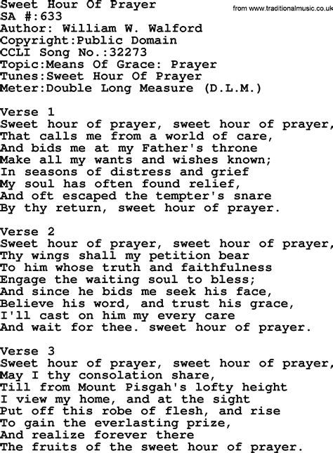 Salvation Army Hymnal Song: Sweet Hour Of Prayer, with Lyrics and PDF