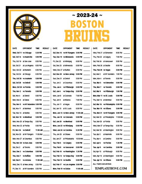 Printable 2023-2024 Boston Bruins Schedule