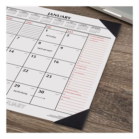 Two-Color Monthly Desk Pad Calendar, 22 x 17, White Sheets, Black ...