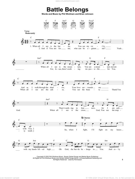 Battle Belongs sheet music for guitar solo (chords) (PDF)