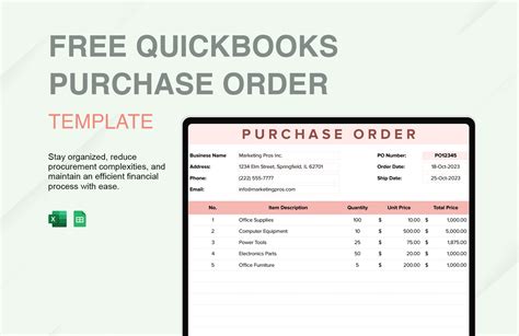 Free Quickbooks Purchase Order Template - Download in Excel, Google ...