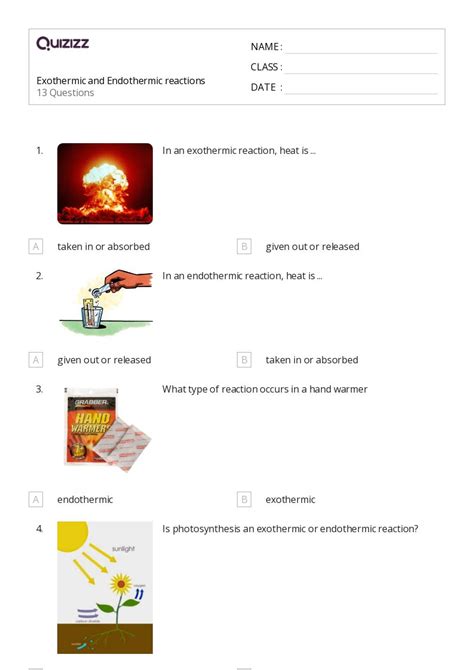 Endothermic And Exothermic Reaction Worksheet