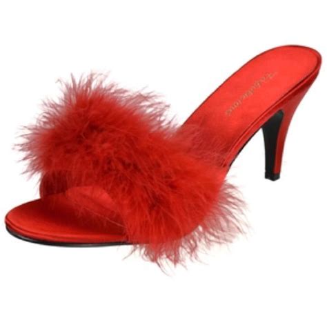 Pleaser Sexy Red Satin Marabou Feather Slippers | Sandalia