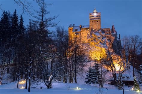 bran castle with snow during winter