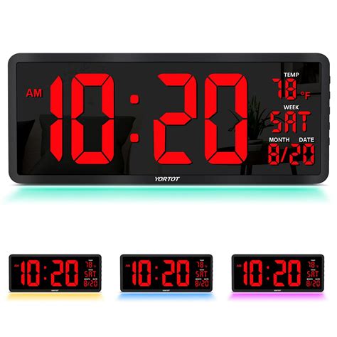 Buy YORTOT 16” Large Digital Wall Clock with Remote Control - Adjustable Dimmer, 7 Color Night ...