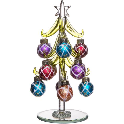 Mini Glass Christmas Tree Decoration with Removable Sphere Ornaments ...