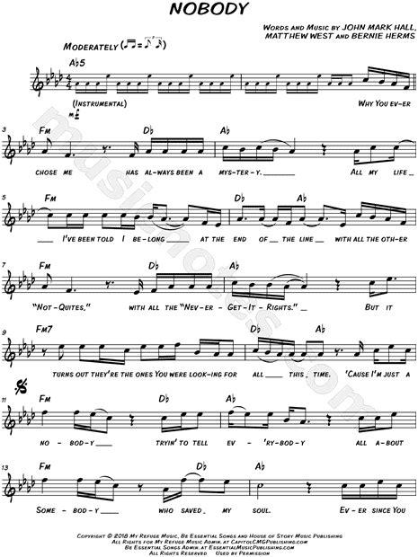 Casting Crowns "Nobody" Sheet Music (Leadsheet) in Ab Major - Download ...