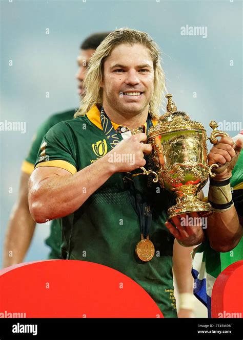 South Africa's Faf de Klerk celebrates with the Webb Ellis Cup after ...